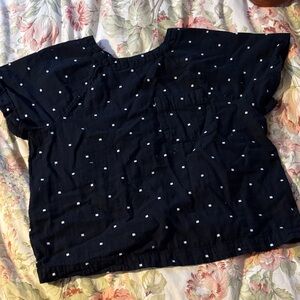 Madewell Black Square-Print Short Sleeve Top with button up back